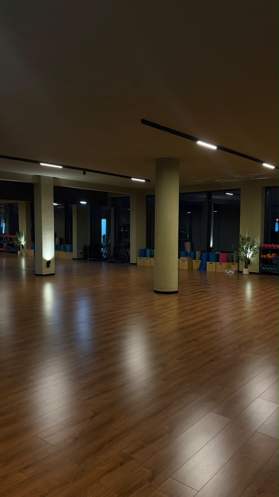 Pasqyrat dhe dyshemeja e drurit në studio
